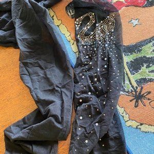 VINTAGE * New * SEXY sheer BLACK PANTYHOSE w RHINESTONE & STUD SWAN * sandalfoot